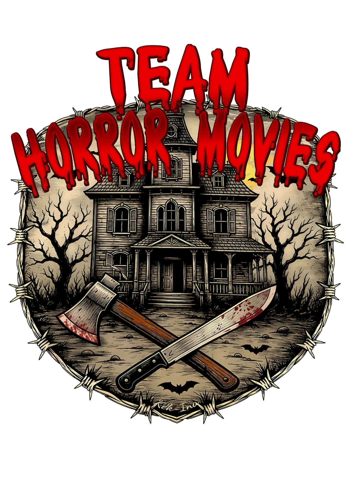 Visuel Team Horror Movies, maison hantée et hache machette - Kek-Ina