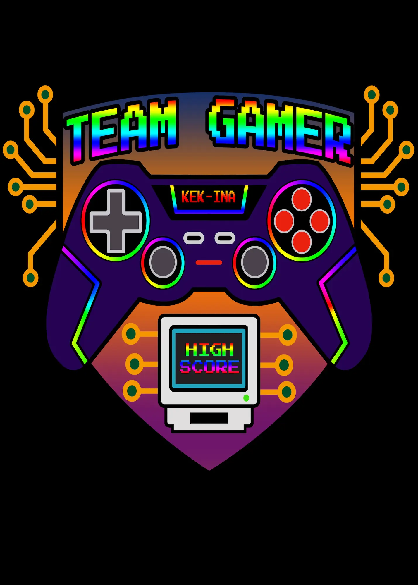 Visuel Team Gamer, manette rétro gaming synthwave - Kek-Ina